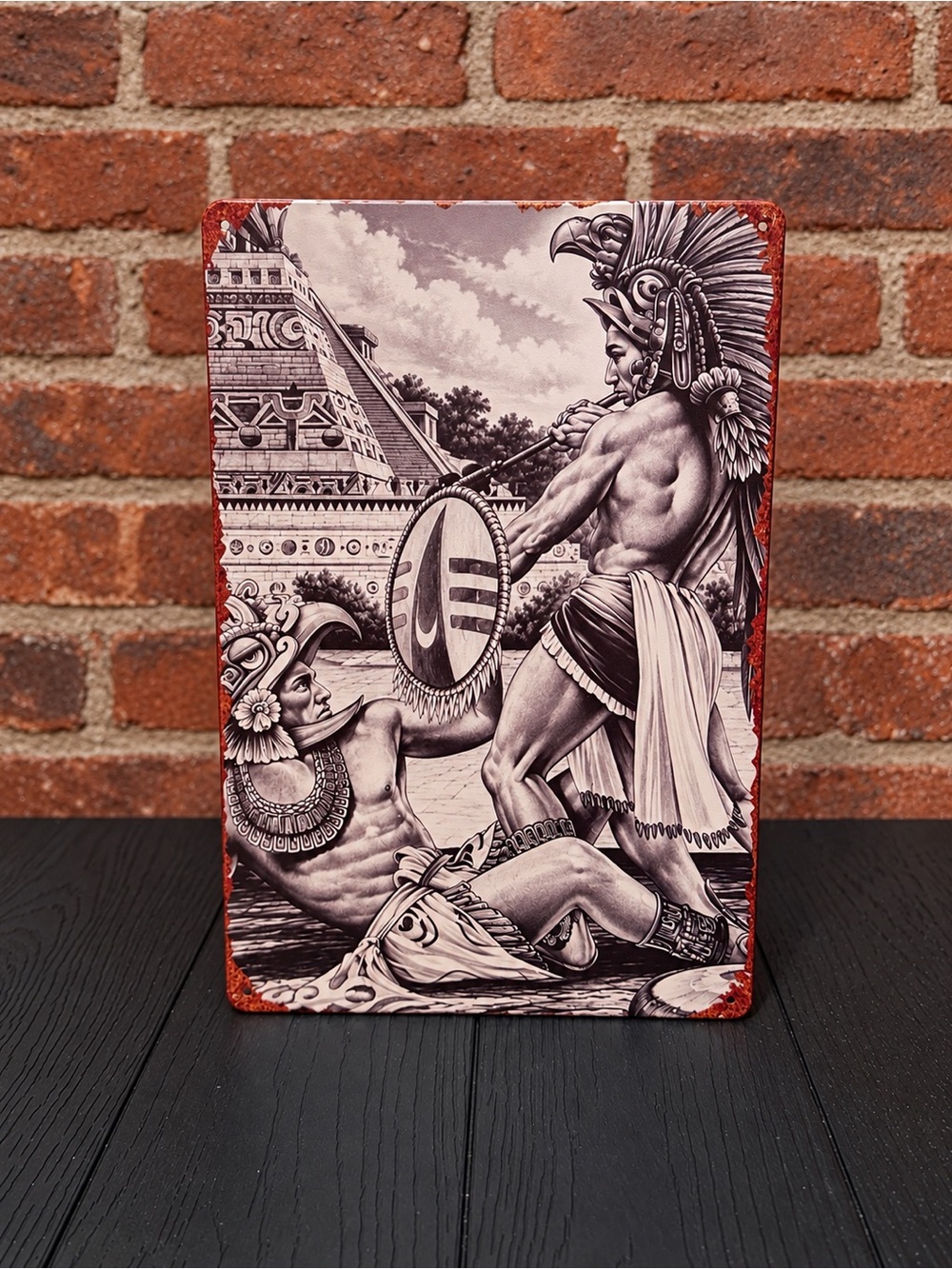 Aztec Warrior Wall Art Plaque in Black and Brown